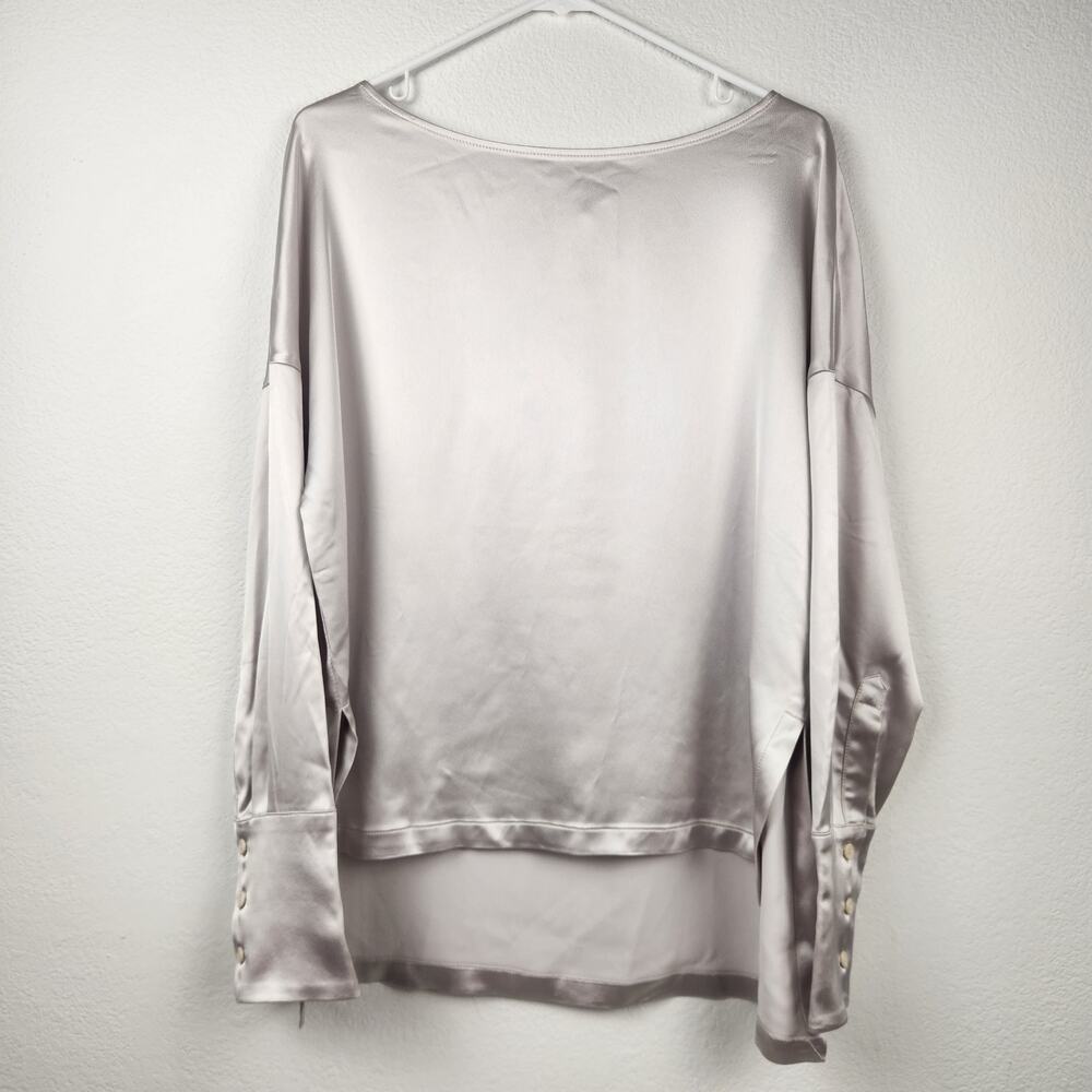 Liviana Conti Blouse Size 42 US 4 Long Sleeve Satin NWT Silver